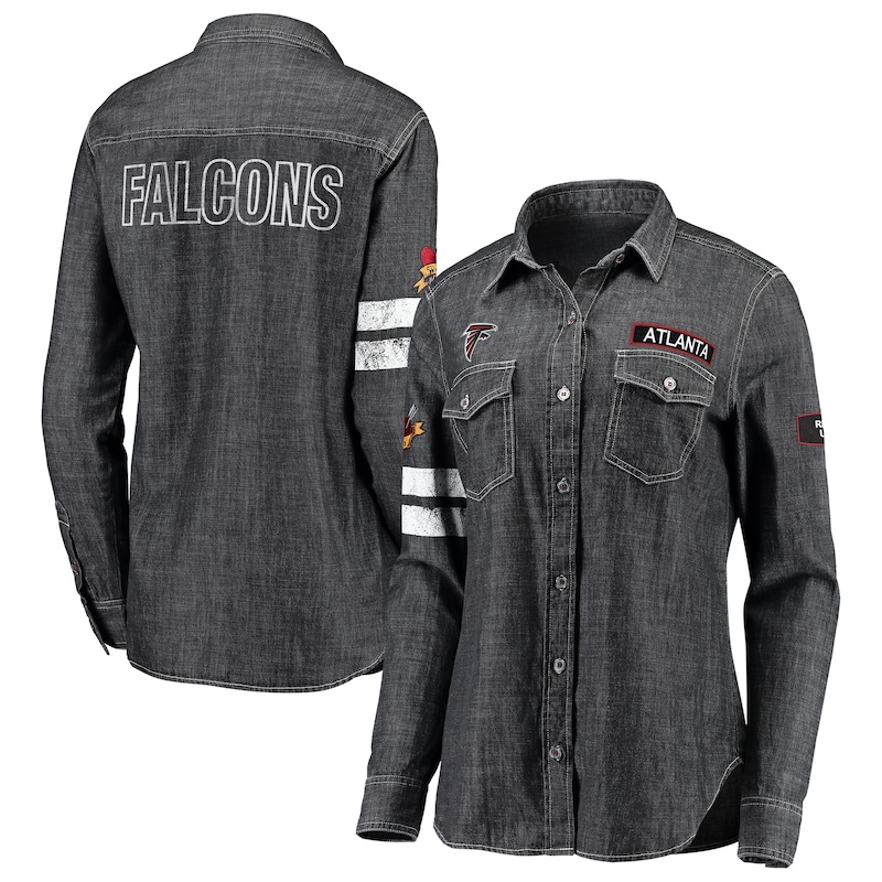 Atlanta Falcons - Košile dámská - černá, dlouhý rukáv, na knoflíky, žíhaná, riflová