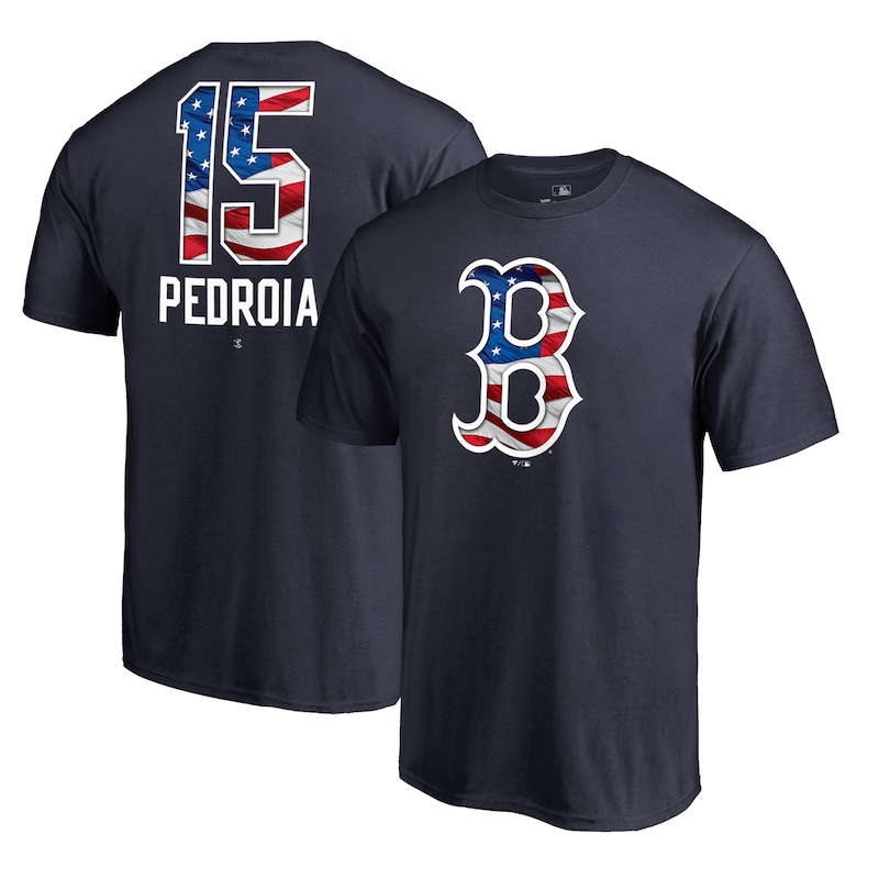 Boston Red Sox - Tričko "Banner Wave Name & Number" - Dustin Pedroia, námořnická modř