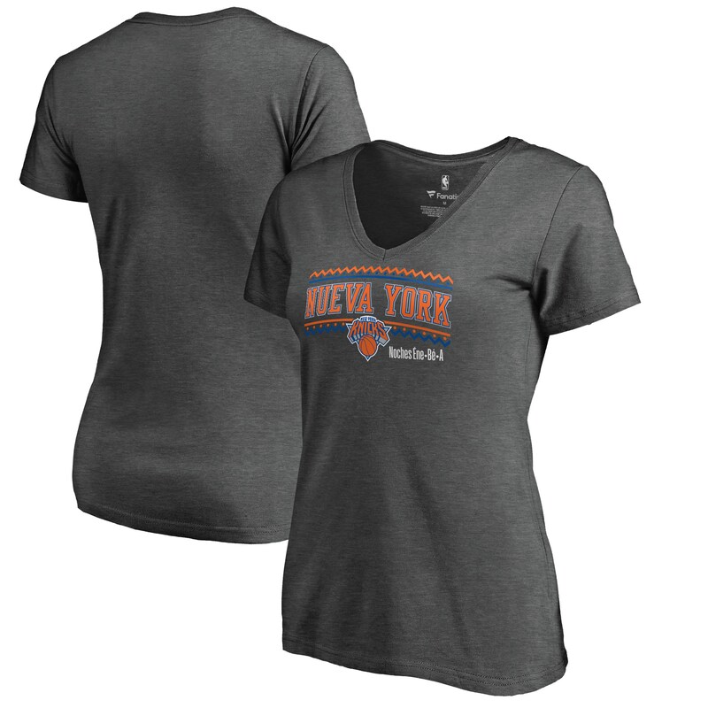 New York Knicks - Tričko "Noches Ene Be A" dámské - žíhané, výstřih do V, šedé