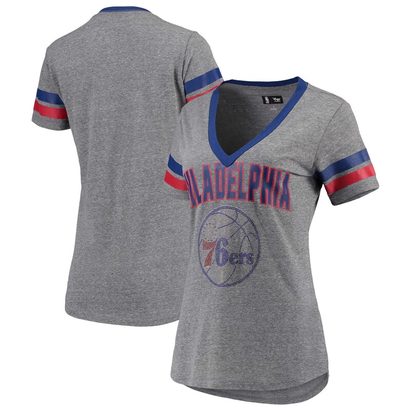 Philadelphia 76ers - Tričko "Walk Off Crystal Applique Logo" dámské - modrošedé, výstřih do V