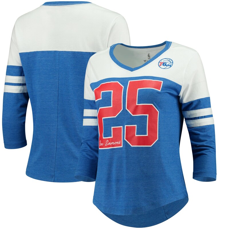 Philadelphia 76ers - Tričko "Starstruck Name & Number" dámské - výstřih do V, tmavě modré, tri-blend, Ben Simmons, tříčtvrteční rukáv