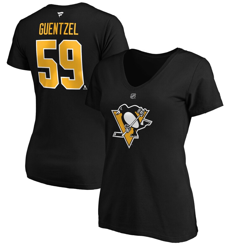 Pittsburgh Penguins - Tričko "Name & Number" dámské - autentické, výstřih do V, Jake Guentzel, černé