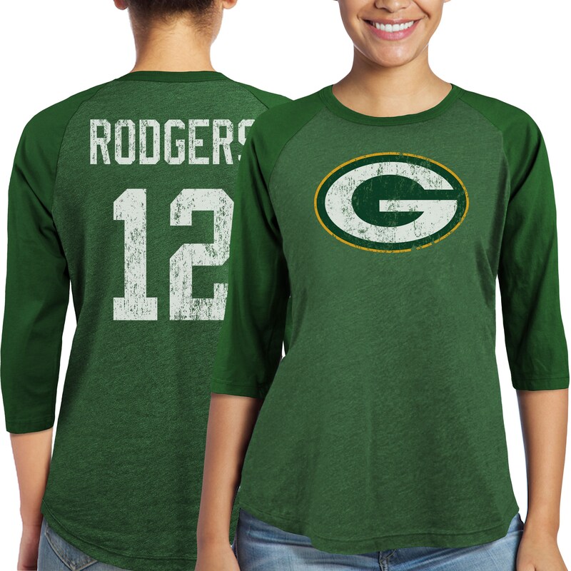 Green Bay Packers - Tričko "Name & Number" dámské - tri-blend, Aaron Rodgers, tříčtvrteční rukáv, zelené