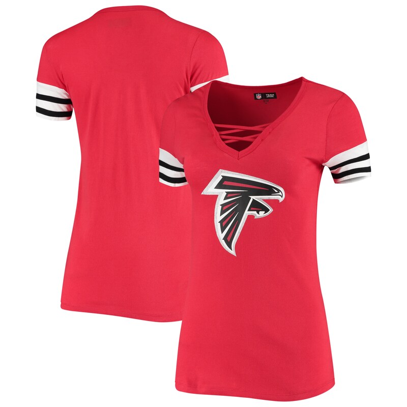 Atlanta Falcons - Tričko "Contrast" dámské - s pruhy, výstřih do V, červené