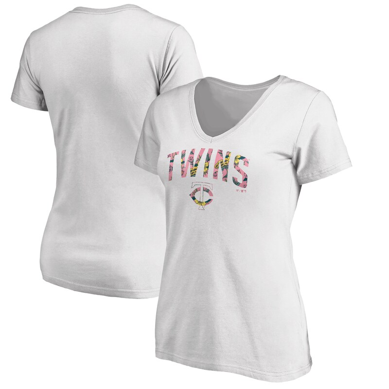 Minnesota Twins - Tričko "Floral Arched Logo" dámské - výstřih do V, bílé