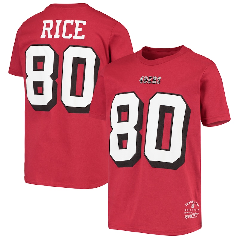 San Francisco 49ers - Tričko "Name & Number" dětské - Jerry Rice, bývalý hráč, červené, retrostyl