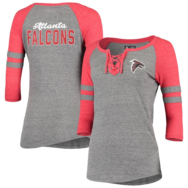 Atlanta Falcons - Tričko dámské - tri-blend, šedé, tříčtvrteční rukáv, se šněrováním, raglánové