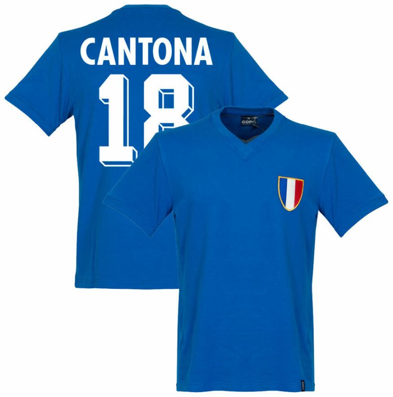 Francie - Dres fotbalový - číslo 18, retro potisk z plsti, retrostyl, 1968, Eric Cantona, modrý, Olympijské hry