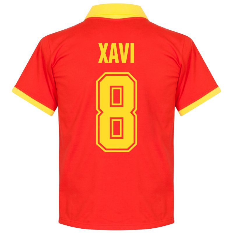 Španělsko - Dres fotbalový - fan potisk, retrostyl, Xavi, domácí, číslo 8, červený, sedmdesátá léta