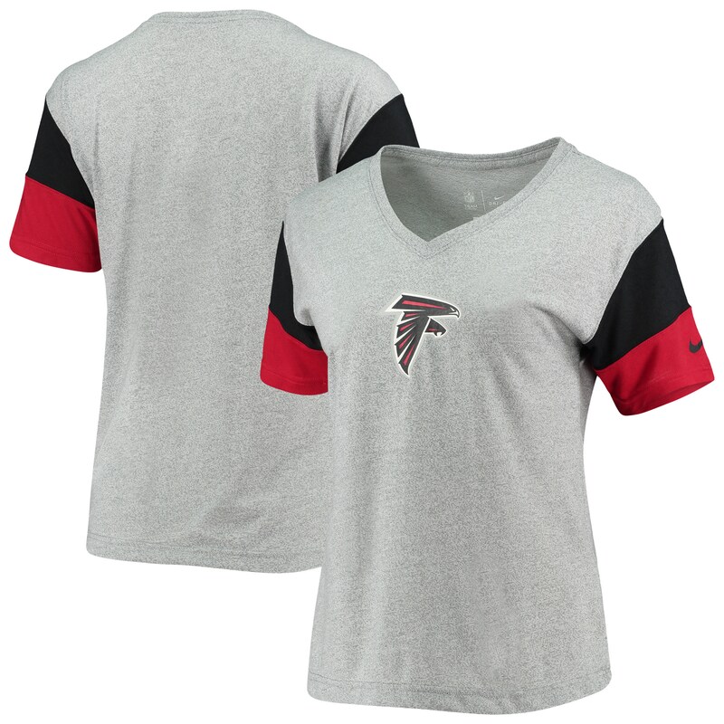 Atlanta Falcons - Tričko "Logo Performance" dámské - výstřih do V, šedé, žíhané