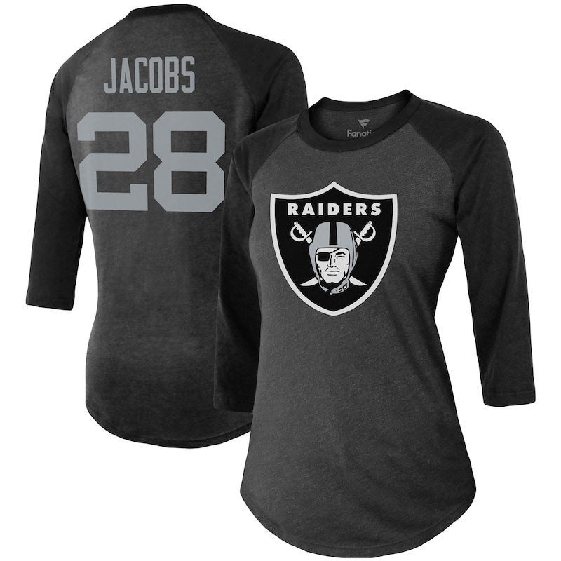 Las Vegas Raiders - Tričko "Name & Number" dámské - tříčtvrteční rukáv, raglánové, černé, Josh Jacobs