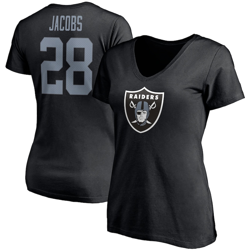 Las Vegas Raiders - Tričko "Icon Name & Number" dámské - výstřih do V, černé, Josh Jacobs