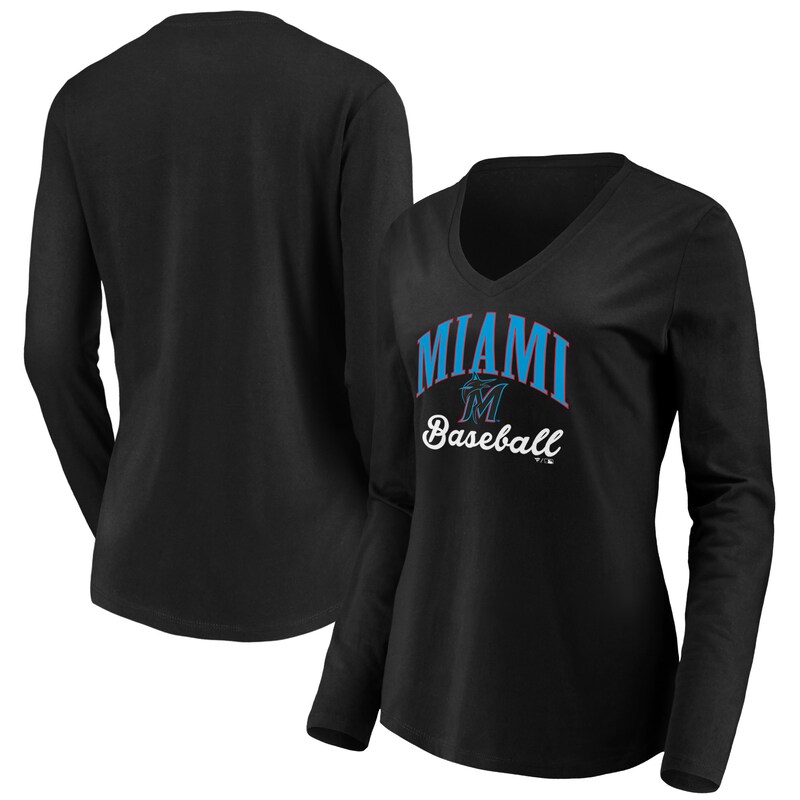 Miami Marlins - Tričko "Victory Script" dámské - výstřih do V, dlouhý rukáv, černé