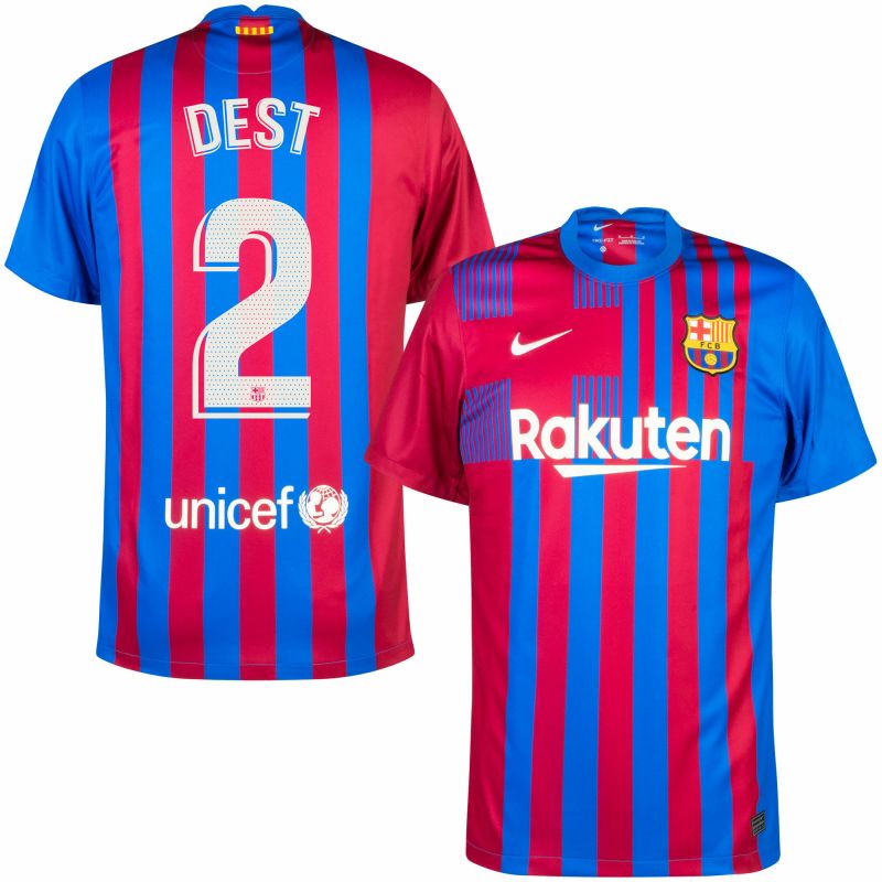 Barcelona - Dres fotbalový - sezóna 2021/22, oficiální potisk, Sergino Dest, modročervený, domácí, číslo 2