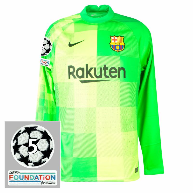 Barcelona - Dres fotbalový brankářský - sezóna 2021/22, dlouhý rukáv, loga UCL, zelený, venkovní