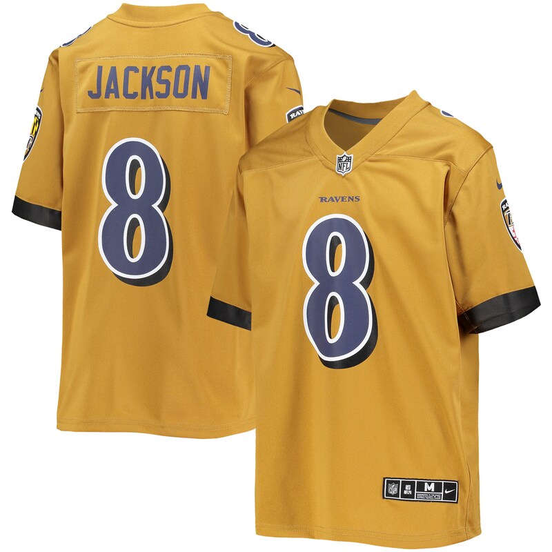 Baltimore Ravens - Dres fotbalový dětský - žlutý, obrácené barvy, Lamar Jackson