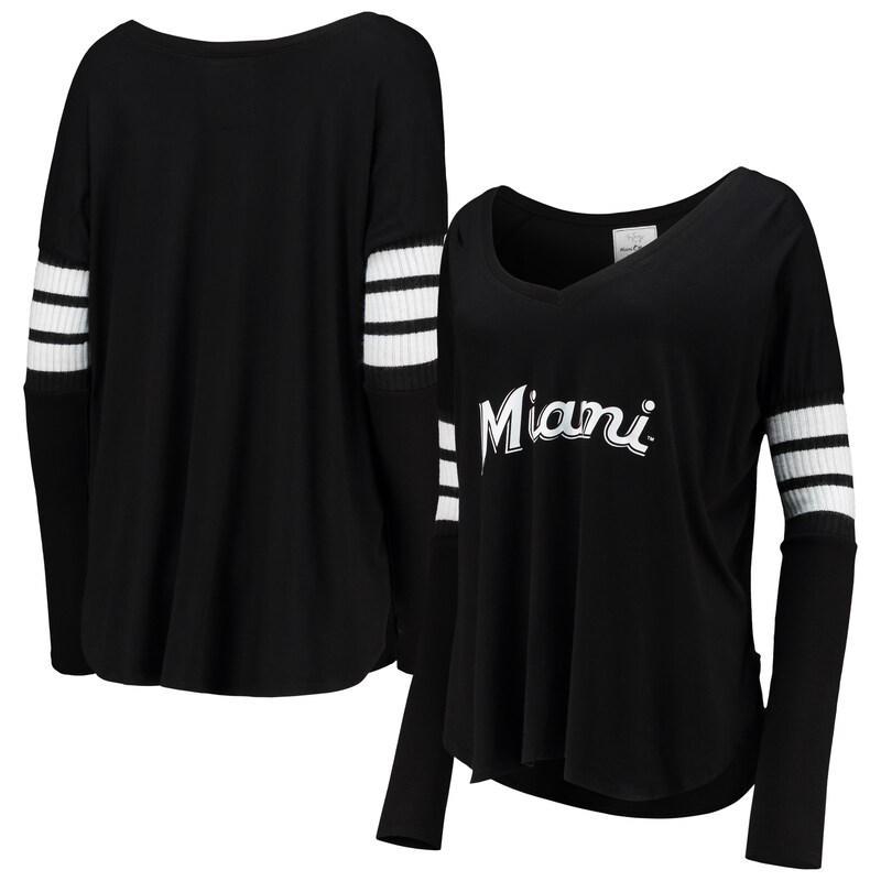 Miami Marlins - Tričko dresové "Jalynne" dámské - tri-blend, výstřih do V, dlouhý rukáv, černé