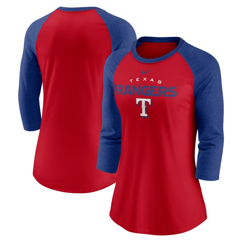 Texas Rangers - Tričko "Modern Baseball Arch" dámské - tri-blend, tříčtvrteční rukáv, modročervené, raglánové