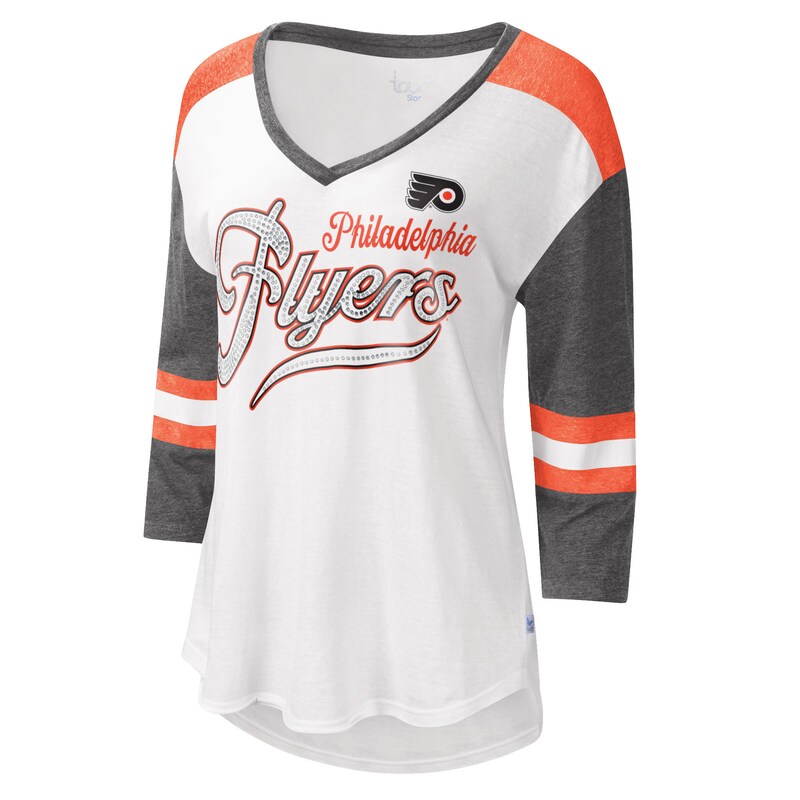 Philadelphia Flyers - Tričko "Base Runner" dámské - tri-blend, výstřih do V, tříčtvrteční rukáv, černobílé