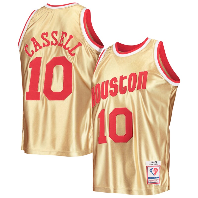 Houston Rockets - Dres basketbalový "Swingman" - Sam Cassell, sezóna 1993/94, Hardwood Classics, žlutý, 75. výročí