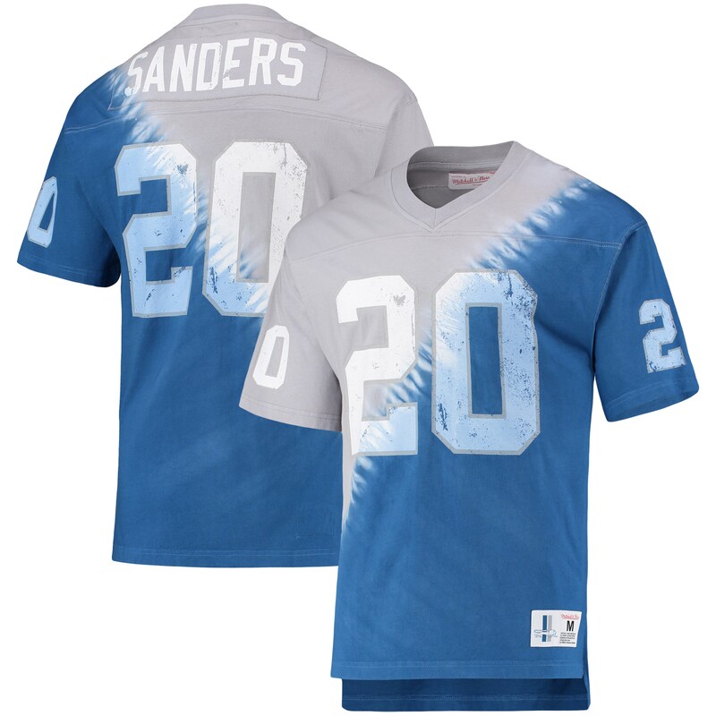 Detroit Lions - Tričko "Name and Number Diagonal" - bývalý hráč, modrošedé, Barry Sanders, výstřih do V, tie dye