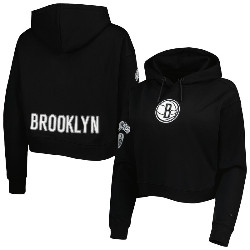 Brooklyn Nets - Mikina s kapucí "Classic Cropped" dámská - černá, flísová