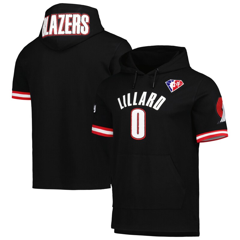 Portland Trail Blazers - Mikina s kapucí "Name & Number" - černá, Damian Lillard, krátký rukáv