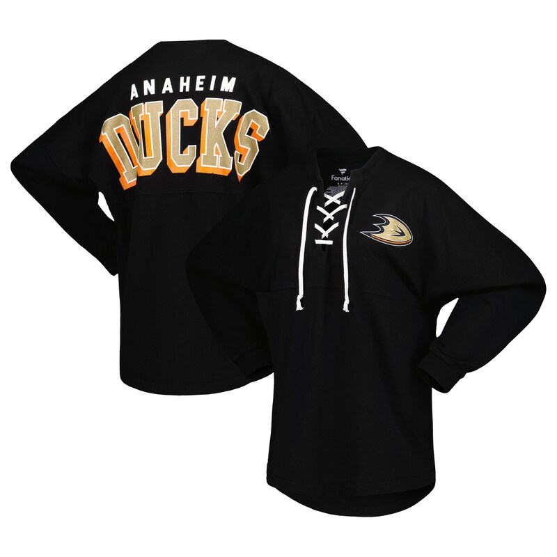 Anaheim Ducks - Tričko "Spirit Jersey" dámské - výstřih do V, dlouhý rukáv, černé, se šněrováním