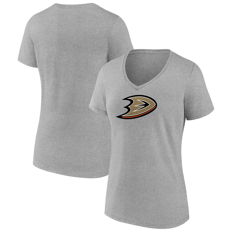 Anaheim Ducks - Tričko "Primary Logo" dámské - žíhané, výstřih do V, šedé