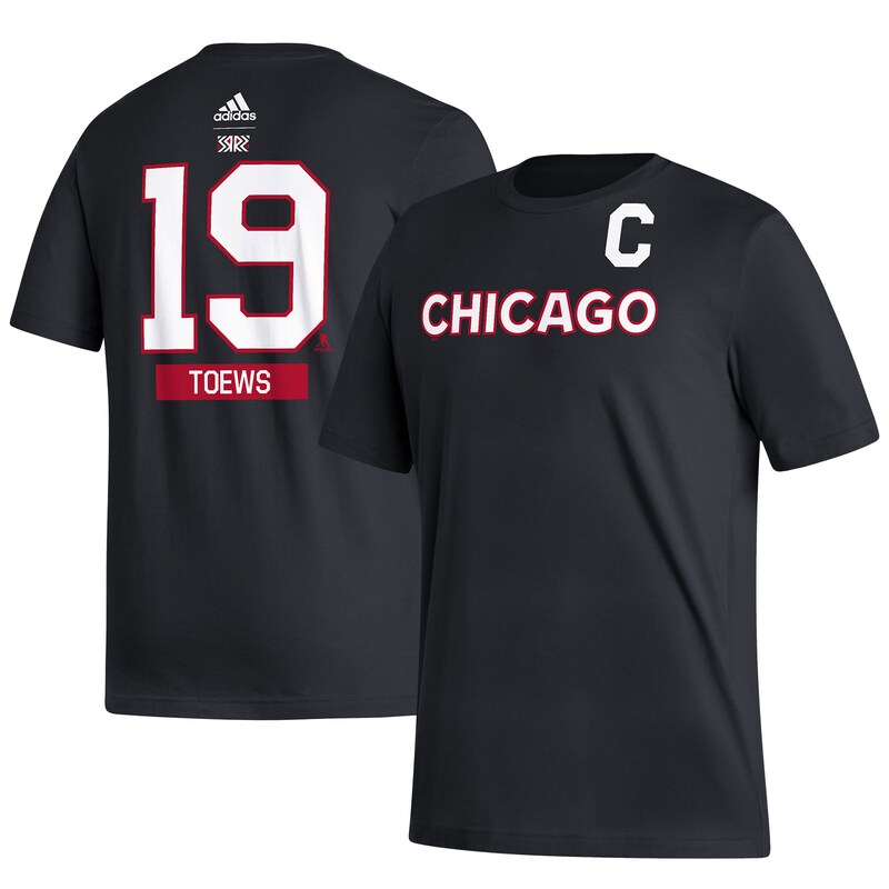Chicago Blackhawks - Tričko "Name & Number" - Jonathan Toews, obrácené barvy, černé, retrostyl