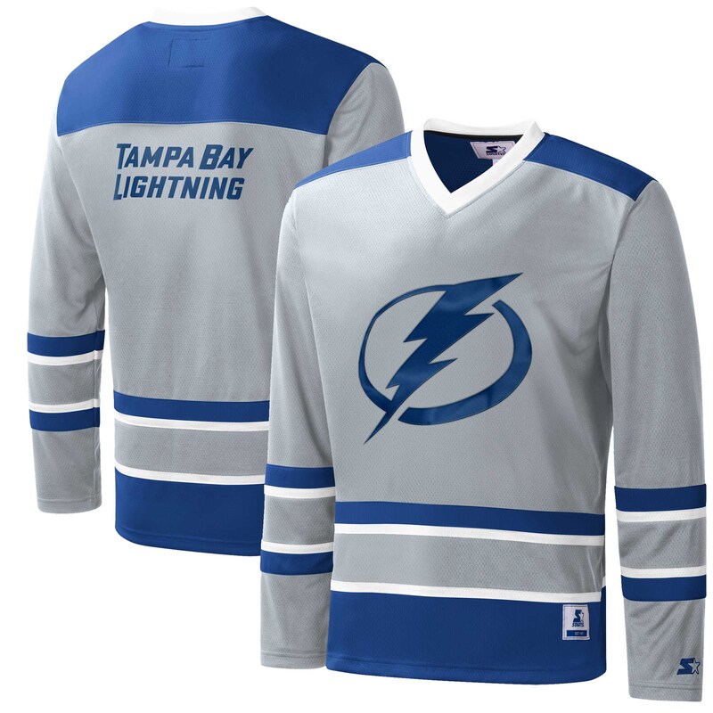 Tampa Bay Lightning - Tričko dresové "Cross Check" - modrošedé, výstřih do V, dlouhý rukáv