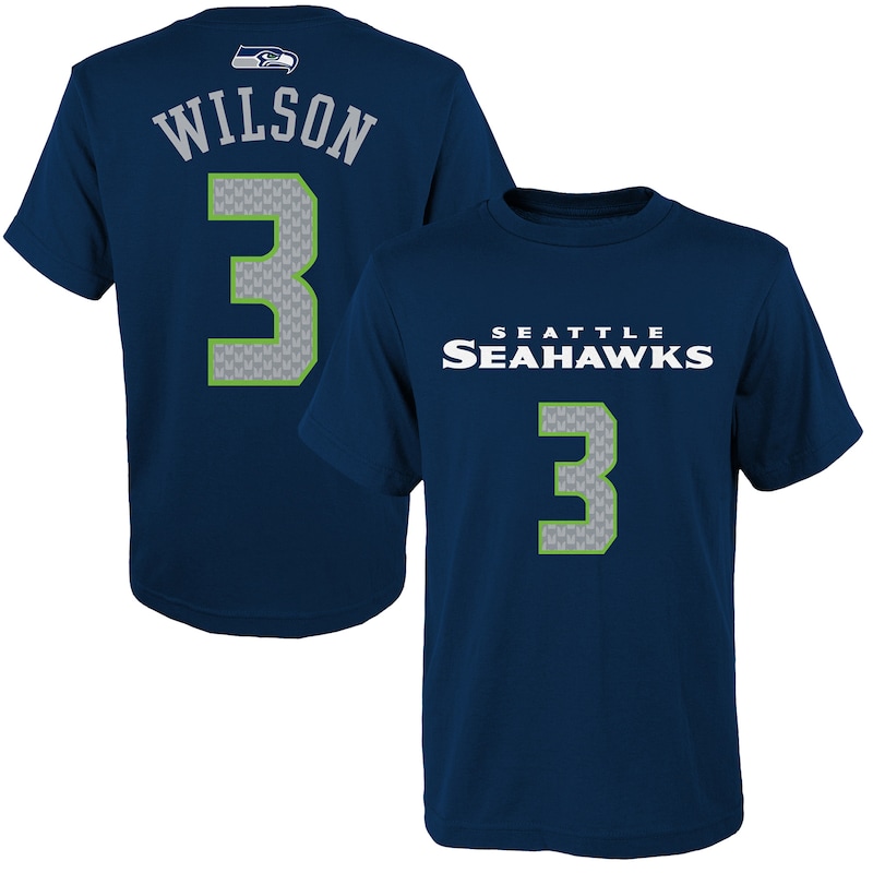 Seattle Seahawks - Tričko "Name & Number" dětské - Russell Wilson, mainliner, námořnická modř
