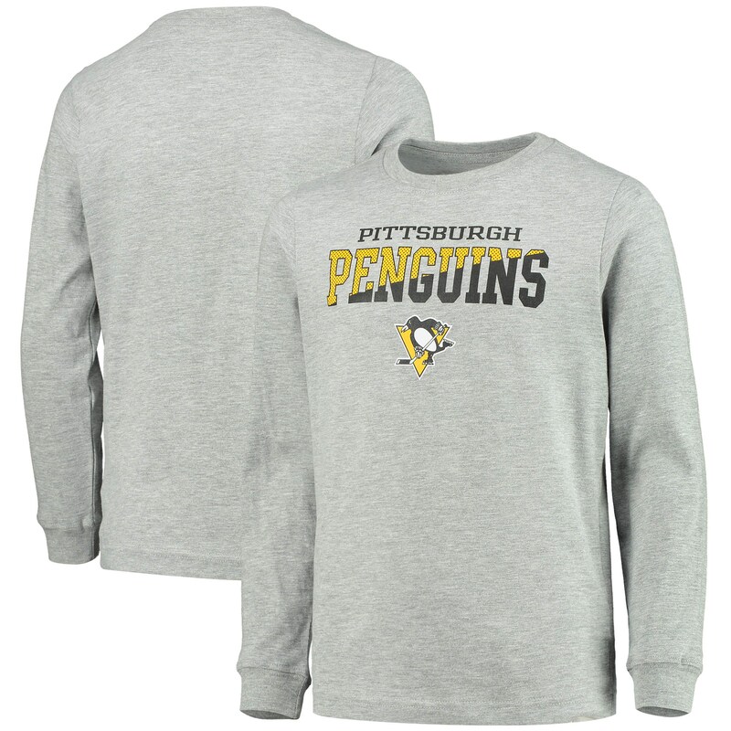 Pittsburgh Penguins - Tričko dětské - žíhané, šedé, dlouhý rukáv