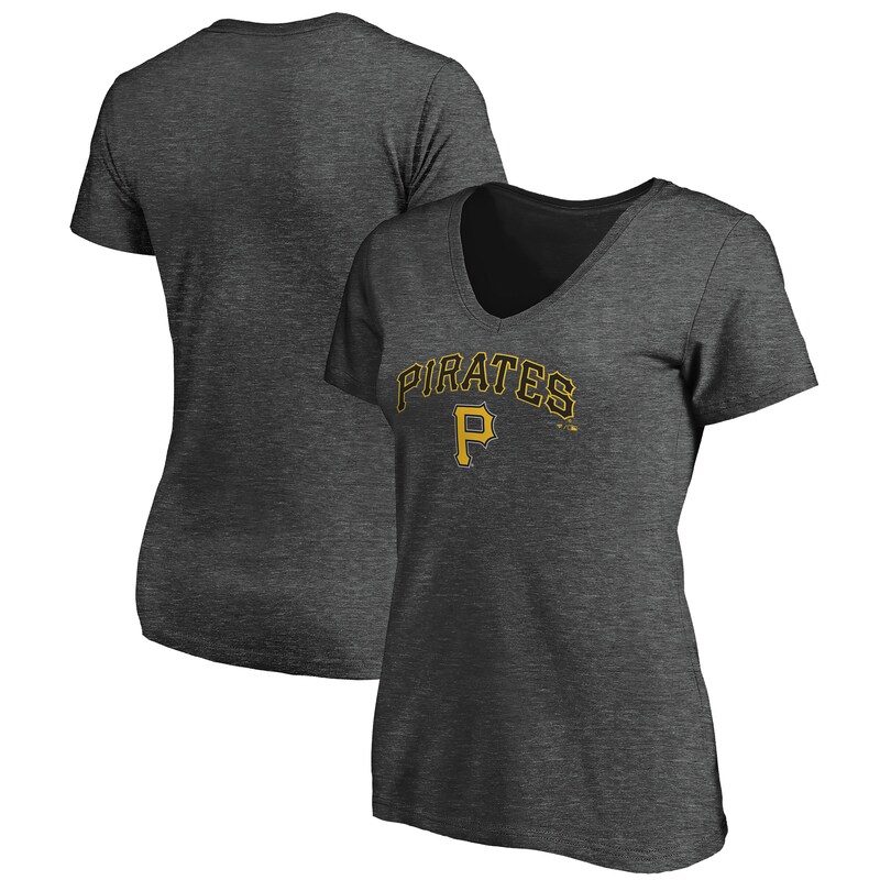 Pittsburgh Pirates - Tričko "Logo Lockup" dámské - tmavě šedé, žíhané, výstřih do V