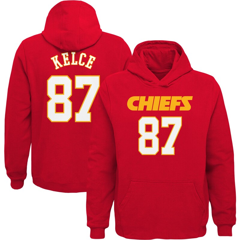 Kansas City Chiefs - Mikina s kapucí "Name & Number" dětská - Travis Kelce, mainliner, červená